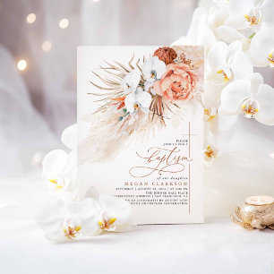 Invitation Terracotta Floral Pampas Grass Moderne Baptême