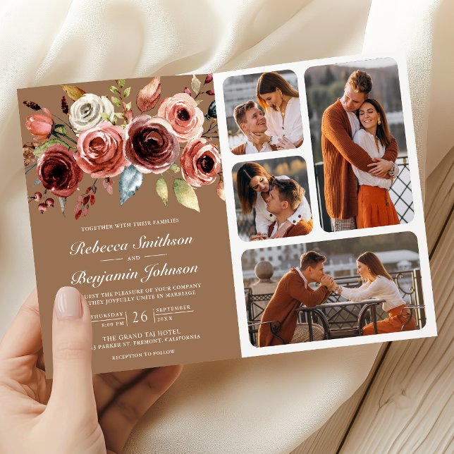 Invitation Terracotta Floral QR Code Beige Tan Wedding (Créateur téléchargé)