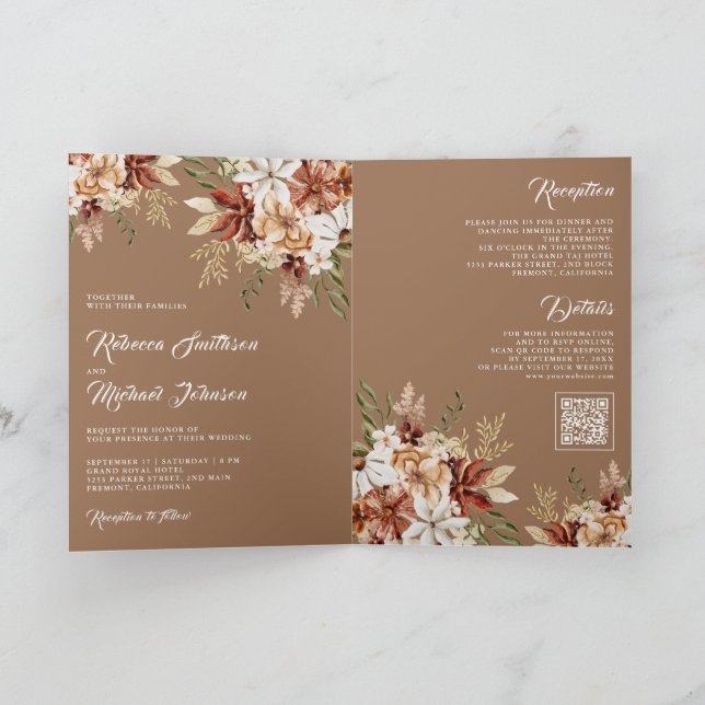 Invitation Terracotta Floral Wildflower Beige Tan Wedding (Intérieur)