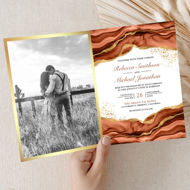 Invitation Terracotta Gold Abstract Ink QR Code Wedding (Créateur téléchargé)