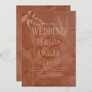 Invitation Terracotta Gold Mariage de automne Feuilles Modern