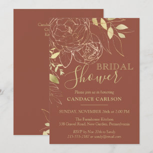 Invitation Terracotta & Gold Peony Fête des mariées florale