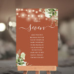 Invitation Terracotta Green Seating Plan Numéro de tableau<br><div class="desc">Ces élégantes étoffes à cordes florales en terre cuite peuvent être personnalisées avec les numéros de table mariages de votre plan de séjour défini dans la typographie chic. Les cartes sont imprimées à l'avant et à l'arrière (recto double). Conçu par Thisisnotme©</div>