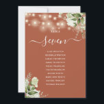 Invitation Terracotta Green Seating Plan Numéro de tableau<br><div class="desc">Ces élégantes étoffes à cordes florales en terre cuite peuvent être personnalisées avec les numéros de table mariages de votre plan de séjour défini dans la typographie chic. Les cartes sont imprimées à l'avant et à l'arrière (recto double). Conçu par Thisisnotme©</div>