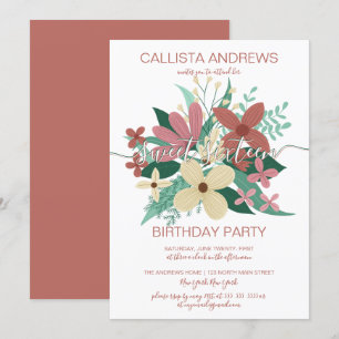 Invitation Terracotta ivoire Floral Vert Bouquet Sweet 16