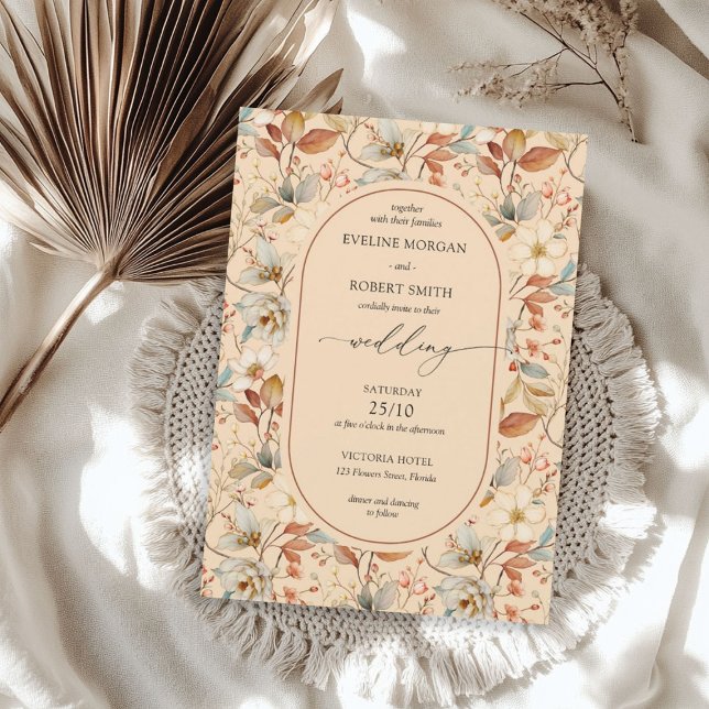 Invitation Terracotta ivoire rouille Boho Arch Fleurs sauvage (Terracotta Ivory Rust Boho Arch Wildflowers Invitation)