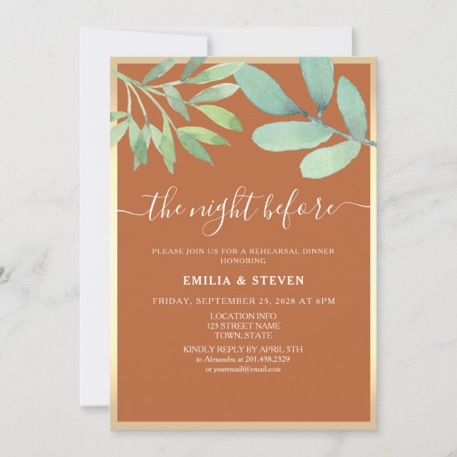 Invitation Terracotta La Nuit Avant Le Dîner De Répétition (Devant)