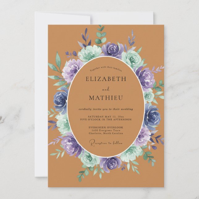 Invitation Terracotta Lavender Floral Romance Wedding (Devant)