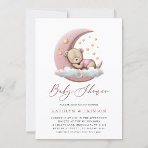 Invitation Terracotta Lune rose Teddy ours Baby shower fille
