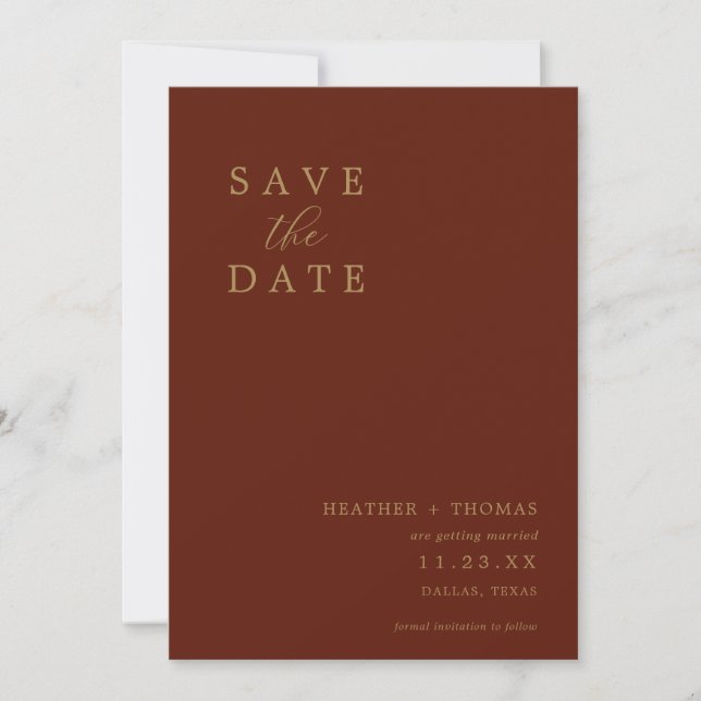 Invitation Terracotta Mariage Moderne Enregistrer Les Dates (Devant)