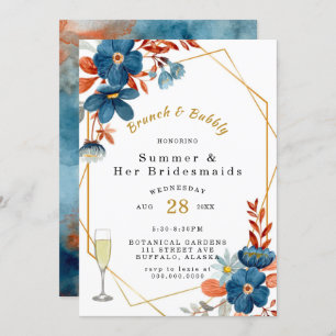 Invitation Terracotta Marine Bleu Floral Brunch et Bubbly