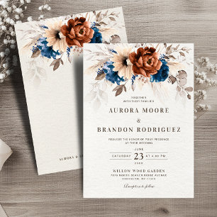 Invitation Terracotta Marine Bleu Pampas Grass Mariage botani