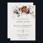 Invitation Terracotta Marine Bleu Pampas Grass Mariage botani<br><div class="desc">Elégant bleu marine,  Terracotta,  Orange terroir à thème floral faire-part de mariage avec l'élégant bouquet de bleu marine,  Terracotta couleur rose pivoines et eucalyptus feuilles. Veuillez me contacter pour toute aide sur la personnalisation ou si vous avez besoin d'un autre produit avec ce design.</div>