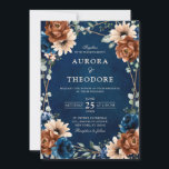 Invitation Terracotta Marine Bleu Vert Mariage géométrique da<br><div class="desc">Elégant bleu marine,  Terracotta,  Orange terroir à thème floral faire-part de mariage avec élégant bouquet de bleu marine,  Terracotta couleur rose pivoines et vert eucalyptus feuilles. Veuillez me contacter pour toute aide sur la personnalisation ou si vous avez besoin d'un autre produit avec ce design.</div>