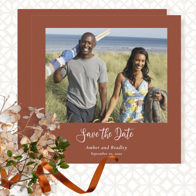 Invitation Terracotta Minimal Photo QR Code Enregistrer la da (Créateur téléchargé)