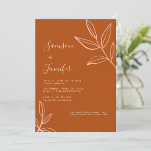 Invitation Terracotta minimaliste avec Mariage virtuel Feuill