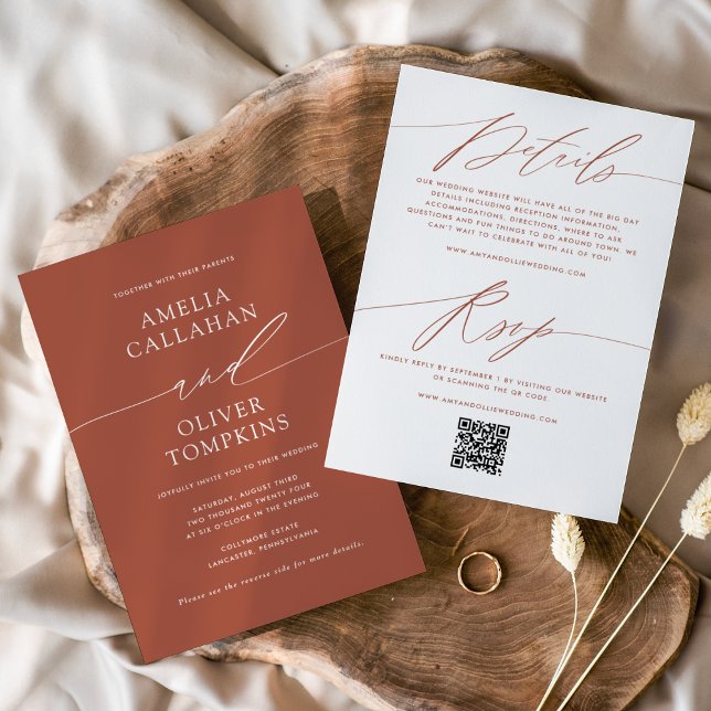 Invitation Terracotta Minimaliste Mariage Double Face (Créateur téléchargé)