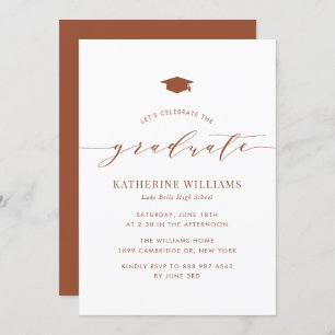 Invitation Terracotta Minimaliste Script Graduation Party