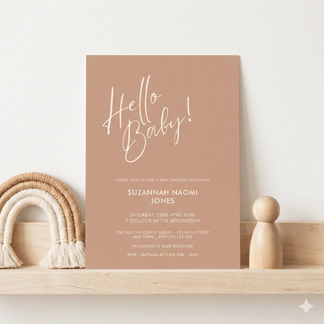 Invitation Terracotta Modern Minimalist Hello Baby Shower (Earthy Neutral Hello Baby Invitation)