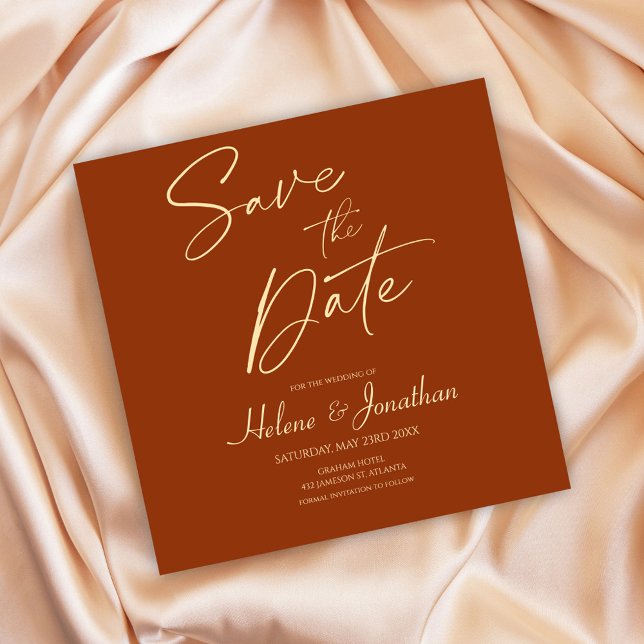 Invitation Terracotta Moderne Mariage Élégant Enregistrer La  (Burnt Orange Modern Terracotta Save The Date Invitation)