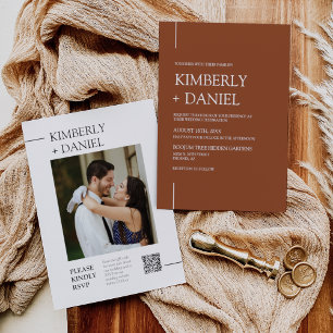 Invitation Terracotta moderne minimaliste Mariage QR Code pho