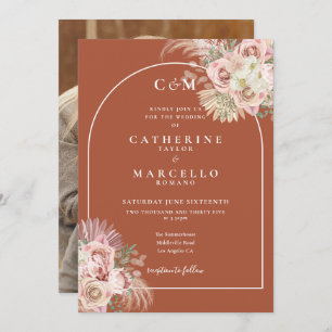 Invitation Terracotta Monugram Pampas Mariage photo en herbe