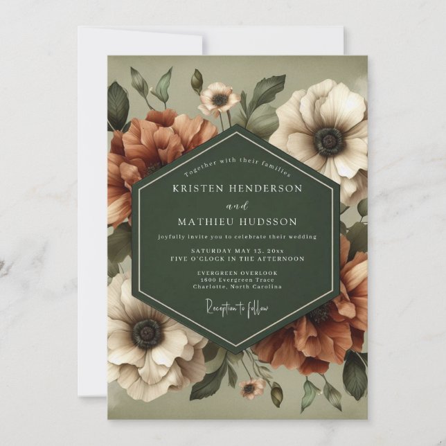Invitation Terracotta Moody Anemone Wedding (Devant)
