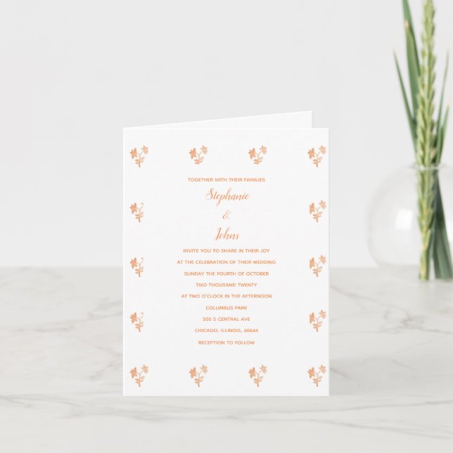 Invitation Terracotta motif floral simple Mariage Boho (Devant)