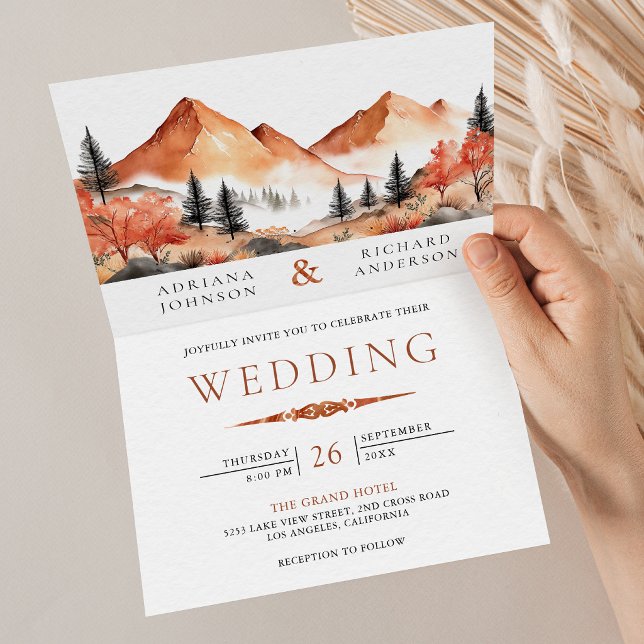 Invitation Terracotta Mountain Forest Photo QR Code Wedding (Créateur téléchargé)