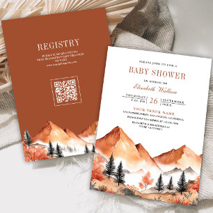 Invitation Terracotta Mountain Forest QR Code Baby shower