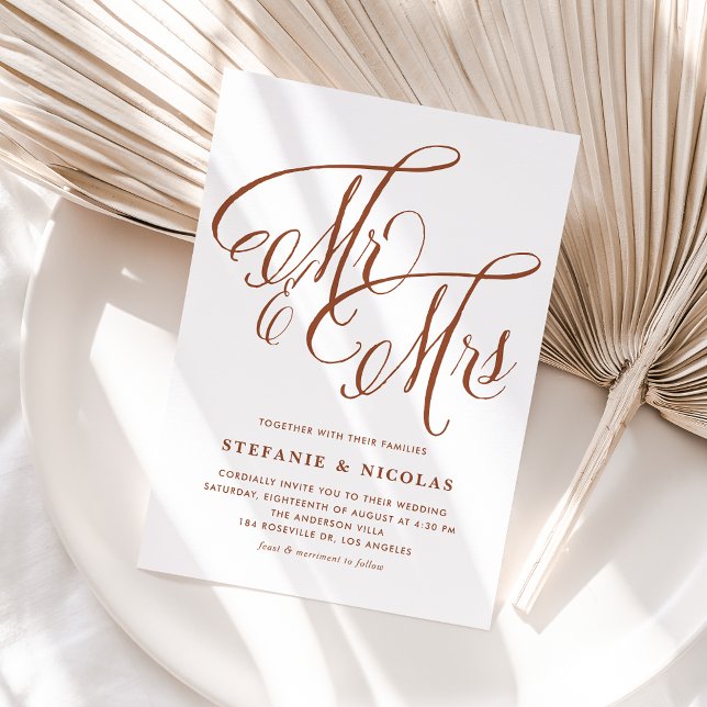 Invitation Terracotta Mrs & Mrs Rustic Script QR Code Mariage (Terracotta Mrs & Mrs Rustic Script QR Code Wedding Invitation)