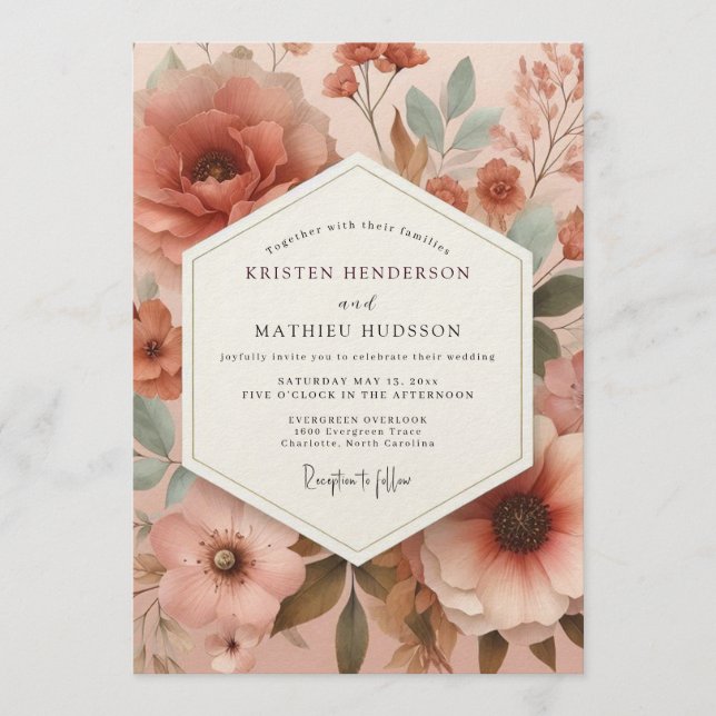 Invitation Terracotta Muted Blossom Wedding (Devant)