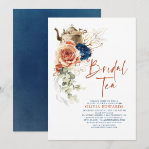 Invitation Terracotta Navy Blue Boho Fête des mariées Tea Par