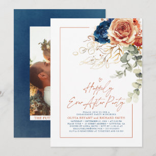 Invitation Terracotta & Navy Blue Floral Engagement Party