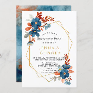 Invitation Terracotta Navy Blue Gold Floral Engagement Party