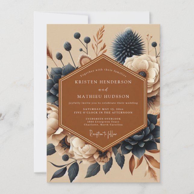 Invitation Terracotta Navy Boho Wedding (Devant)