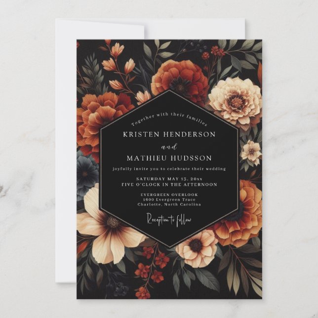 Invitation Terracotta Noir Bloom Wedding (Devant)