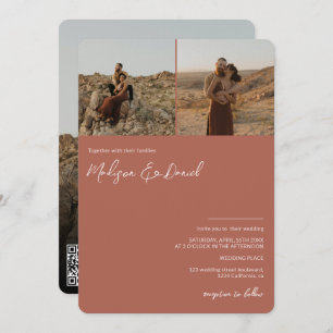 Invitation Terracotta nom de script 3 photos code qr mariage