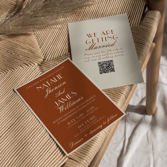 Invitation Terracotta Orange Brûlé Vieille Fortune Code QR Ma (Créateur téléchargé)