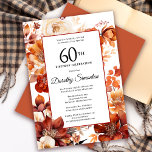 Invitation Terracotta Orange Fall Flowers 60e anniversaire<br><div class="desc">D'élégantes fleurs d'aquarelle orange en terre cuite créent un cadre floral audacieux sur cette invitation à l'anniversaire fleuri de l'automne. Un script simple lui donne une ambiance moderne.</div>