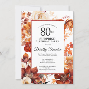 Invitation Terracotta Orange Fall Flowers 80e anniversaire