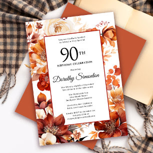 Invitation Terracotta Orange Fall Flowers 90e anniversaire