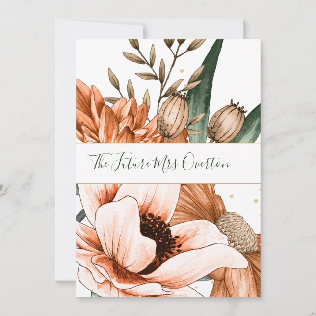 Invitation Terracotta Orange Floral Élégante Fête des mariées (Dos)