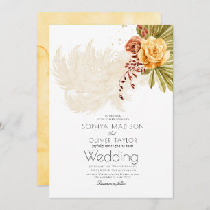 Invitation Terracotta Orange Floral Rustique Boho Mariage