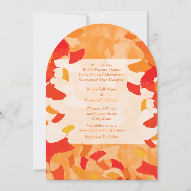 Invitation Terracotta Orange Red Fall Ginkgo Feuille Mariage (Devant)