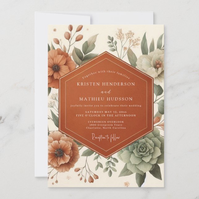 Invitation Terracotta Painterly Flora Wedding (Devant)