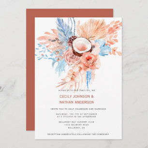 Invitation Terracotta & Pale Blue Tropical Beach Mariage