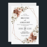 Invitation Terracotta Pampas Grass Russe Mariage géométrique<br><div class="desc">Élégant faire-part de mariage à thème orangé en terre de Terracotta avec élégant bouquet de blanc,  beige,  Sage en terre cuite rose pivoines et eucalyptus feuille. Veuillez me contacter pour toute aide sur la personnalisation ou si vous avez besoin d'un autre produit avec ce design.</div>