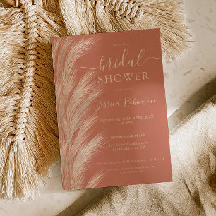 Invitation Terracotta pampas herbe aquarelle nuptiale douche