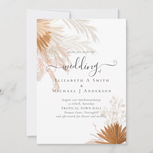Invitation Terracotta Pampas Mariage Tropical Grass (Devant)